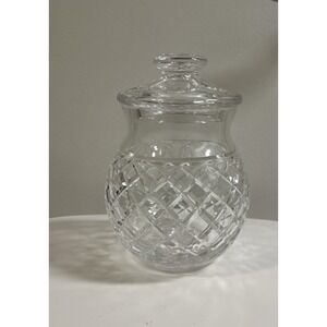 Vintage Cut Crystal Biscuit Barrel Jar w/ Lid | Diamond Pineapple Style 8.5"